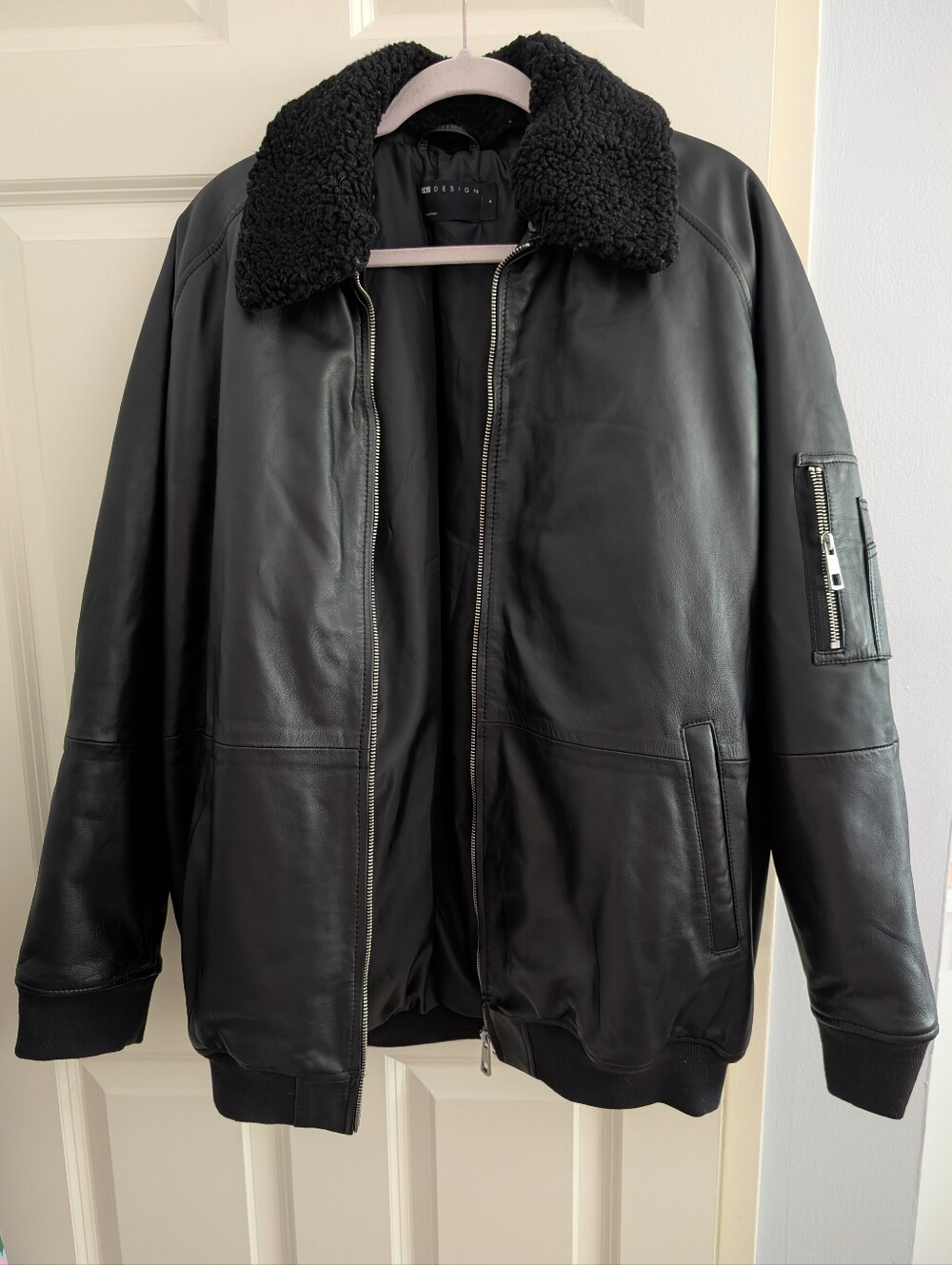 ASOS 100% Leather Black Bomber Jacket